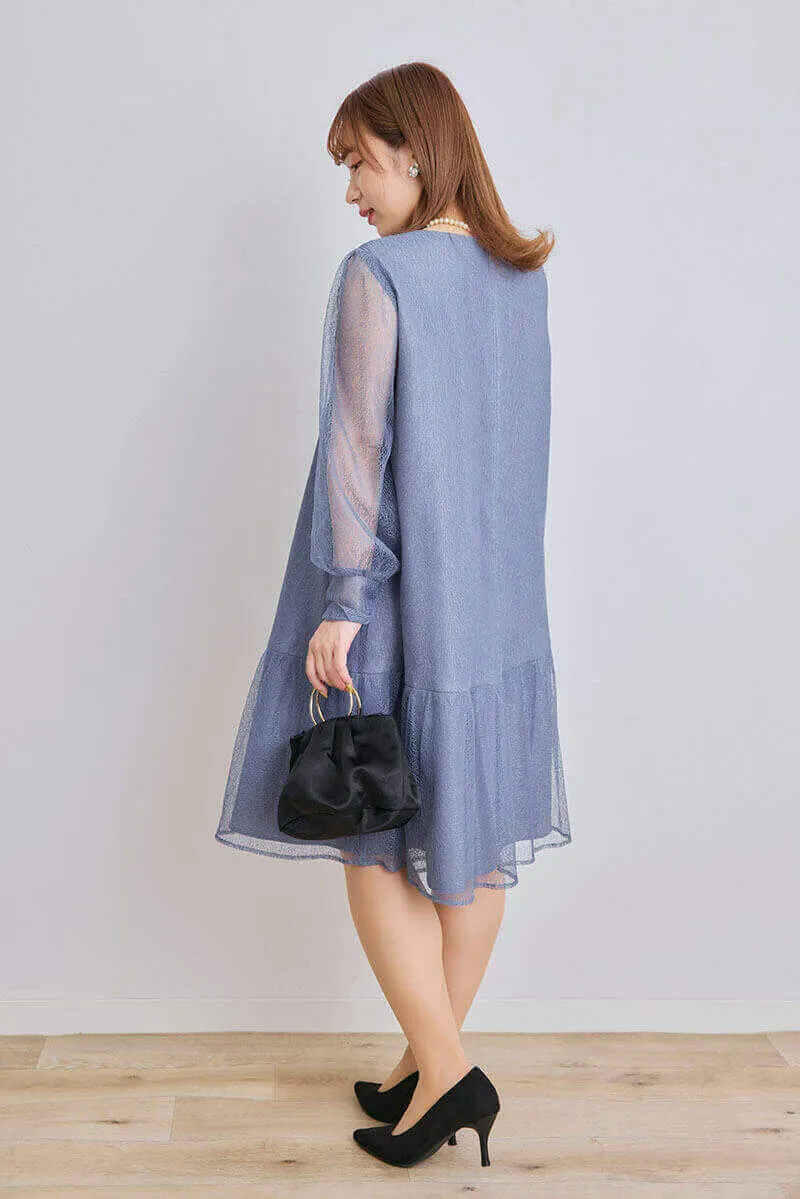 ブルーのメロンチュールショートドレス