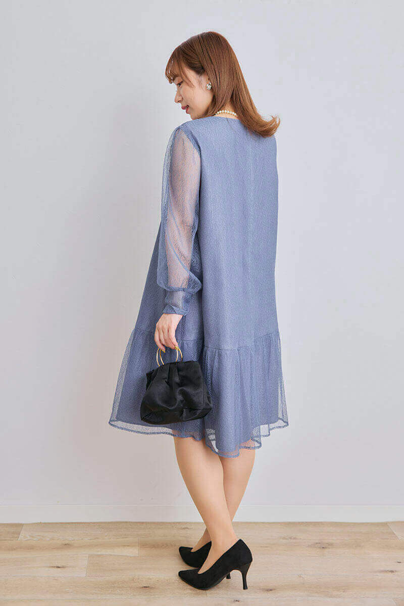 ブルーのメロンチュールショートドレス