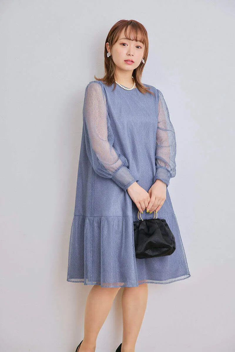 ブルーのメロンチュールショートドレス