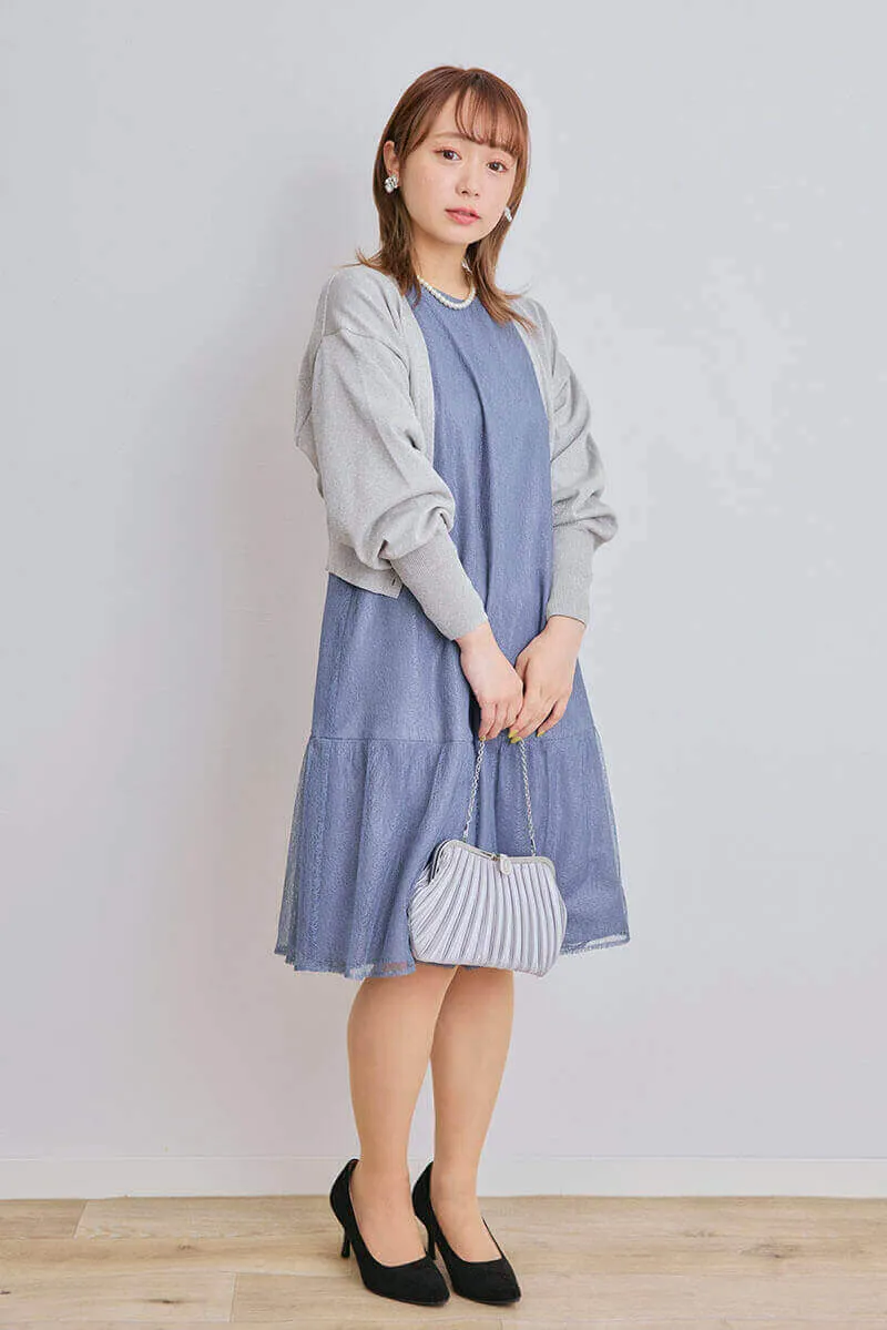 ブルーのメロンチュールショートドレス