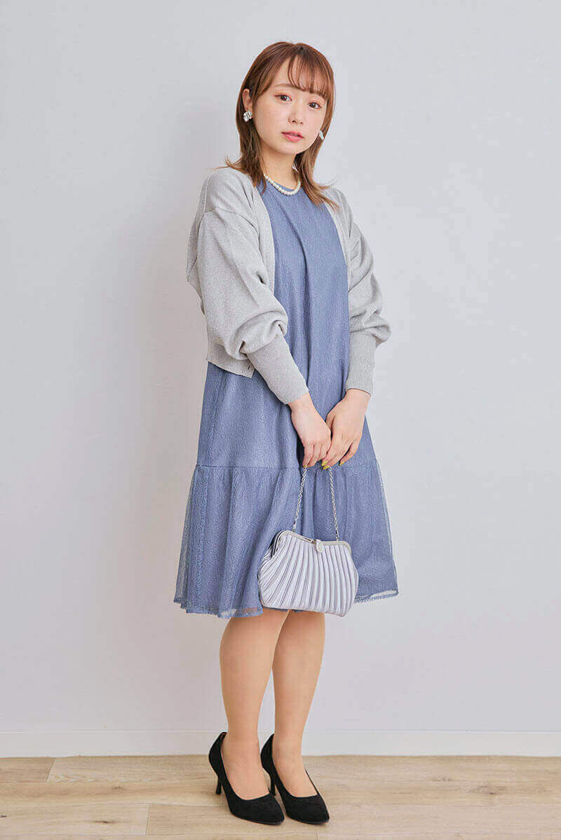 ブルーのメロンチュールショートドレス