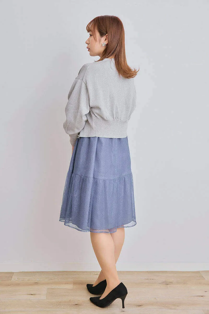 ブルーのメロンチュールショートドレス