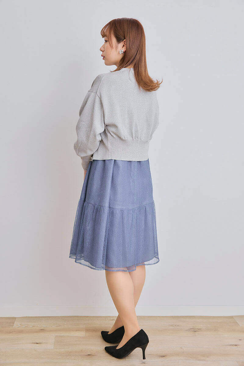 ブルーのメロンチュールショートドレス