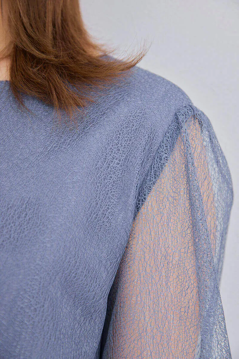 ブルーのメロンチュールショートドレス