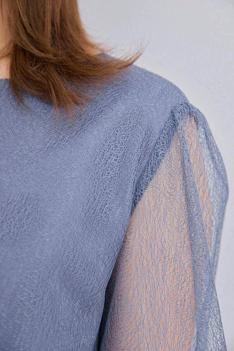 ブルーのメロンチュールショートドレス