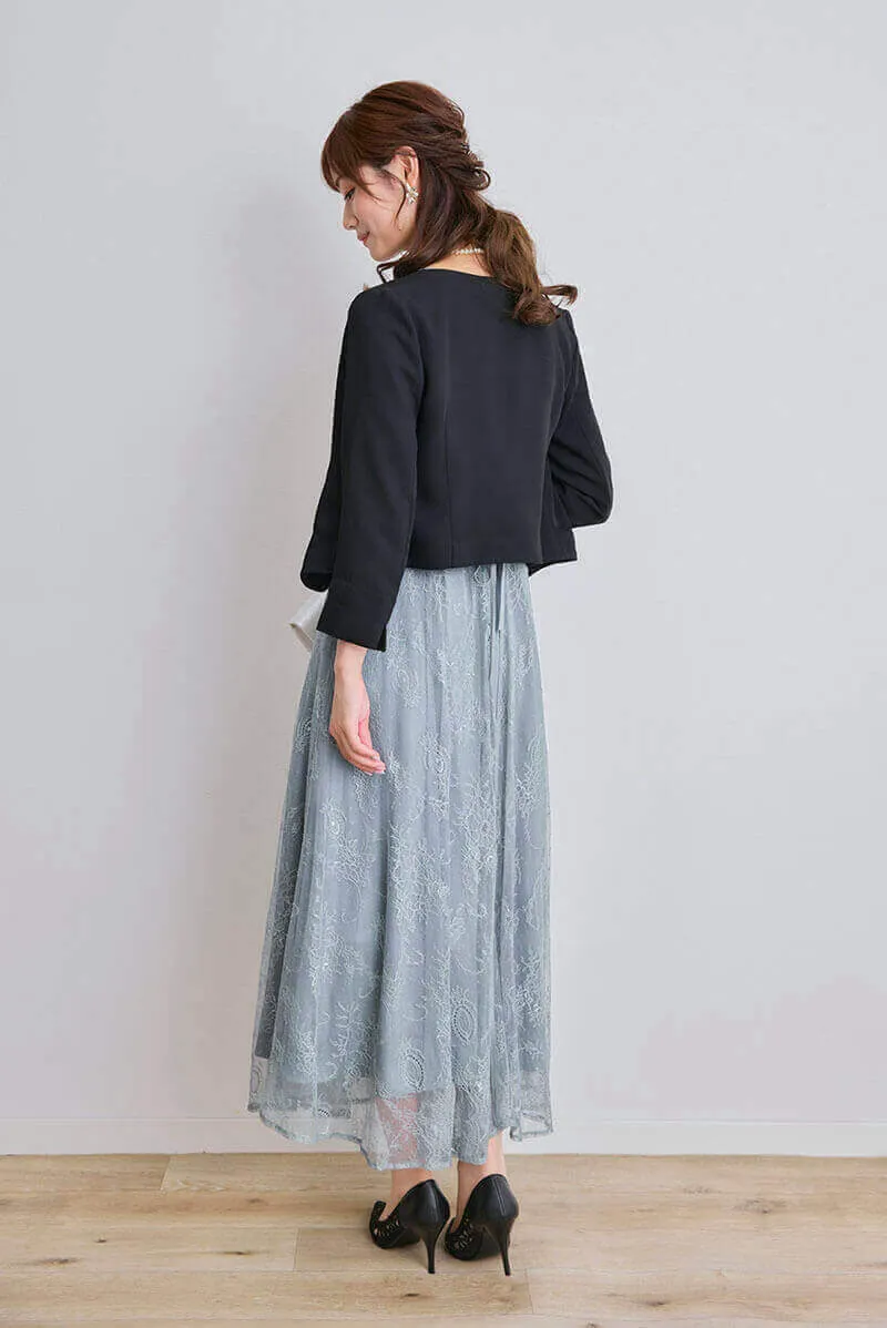 スモーキーグリーンのロングレースガウンドレス