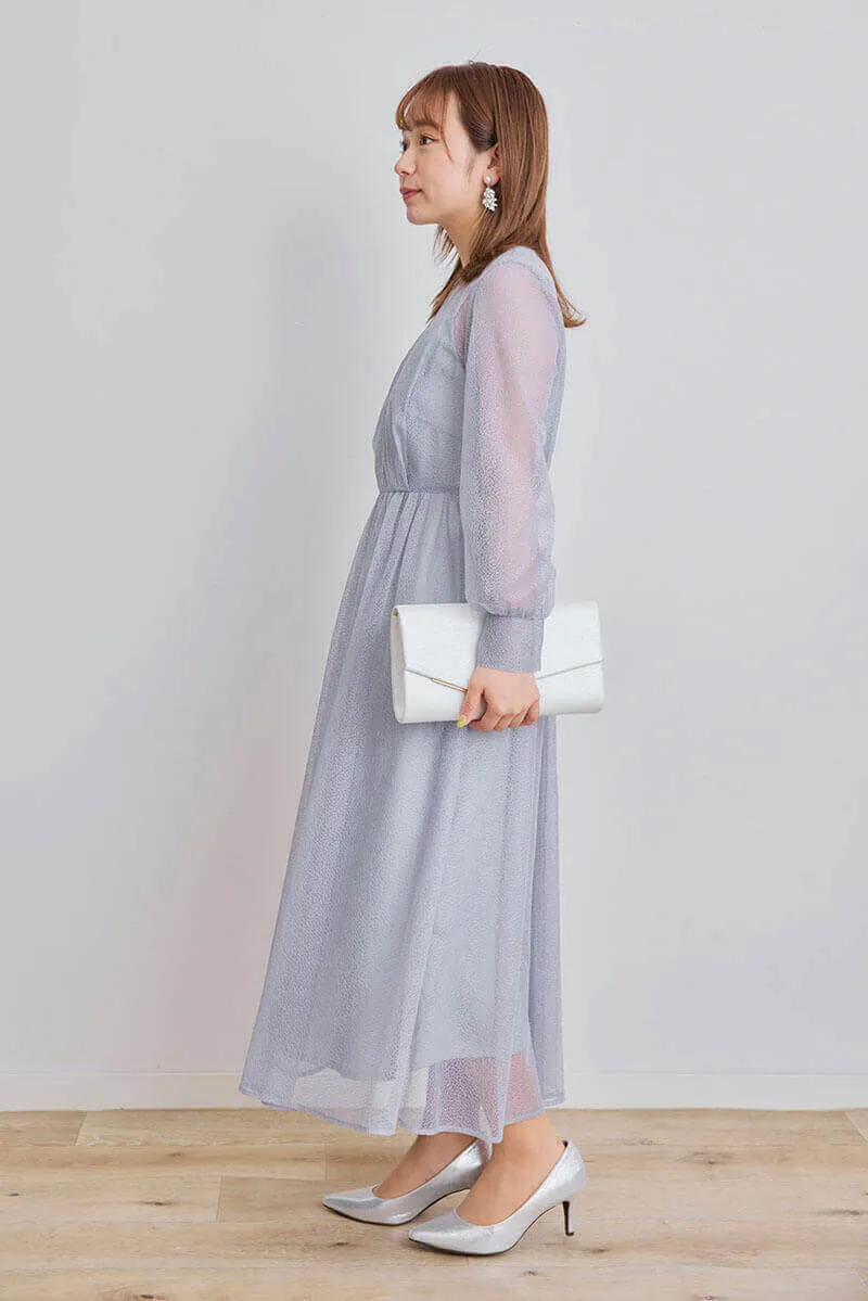 ブルーグレーの幾何学チュールドレス