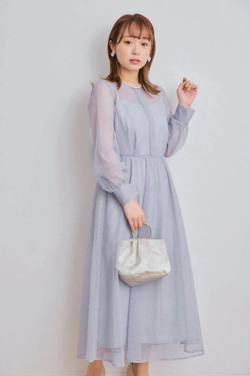 ブルーグレーの幾何学チュールドレス