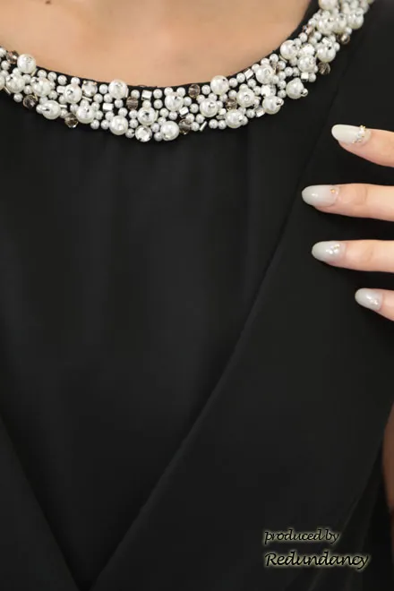 ブラックのビジュー付きガウチョパンツドレス