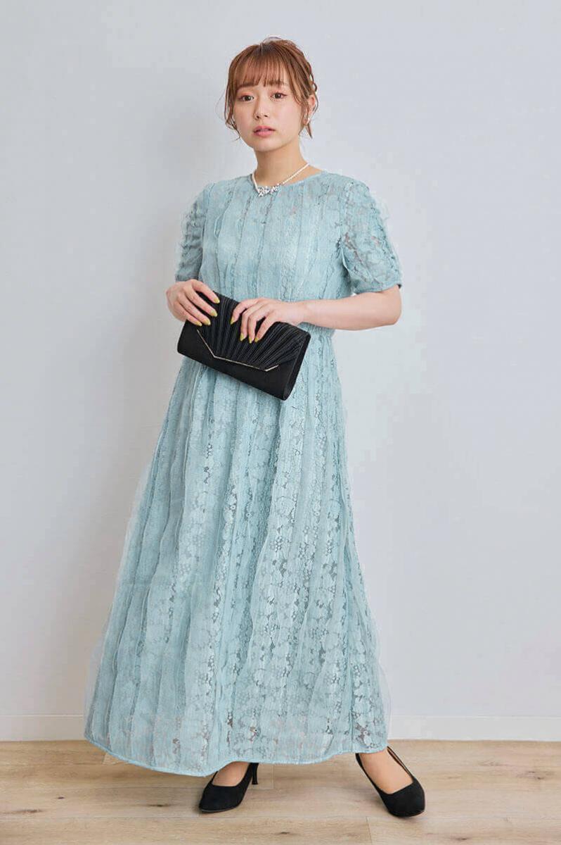 ミントのリボンチュールエプロンドレス