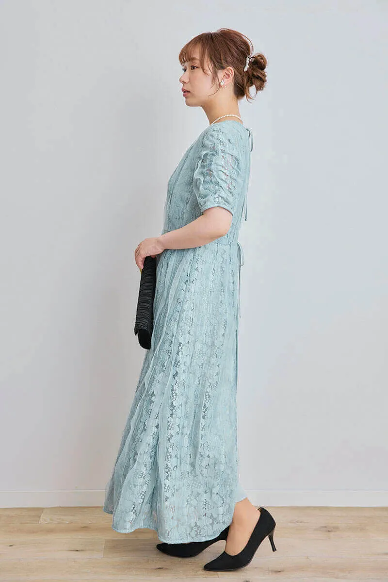 ミントのリボンチュールエプロンドレス