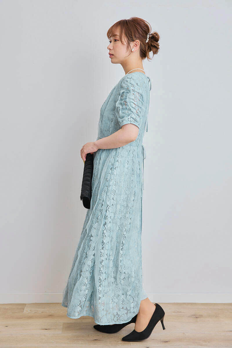 ミントのリボンチュールエプロンドレス