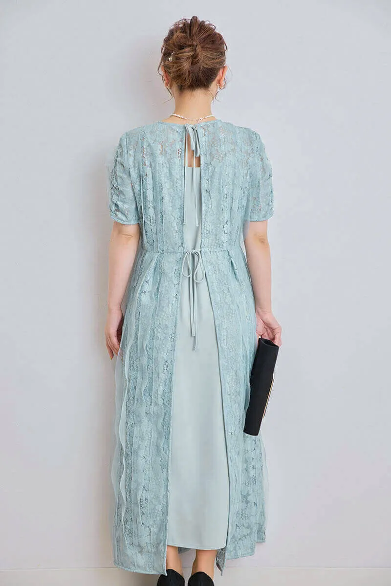 ミントのリボンチュールエプロンドレス