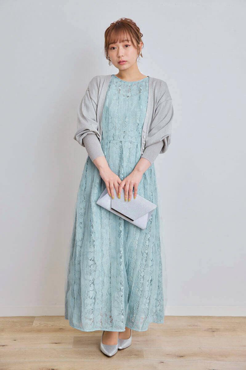 ミントのリボンチュールエプロンドレス