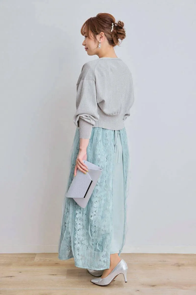 ミントのリボンチュールエプロンドレス