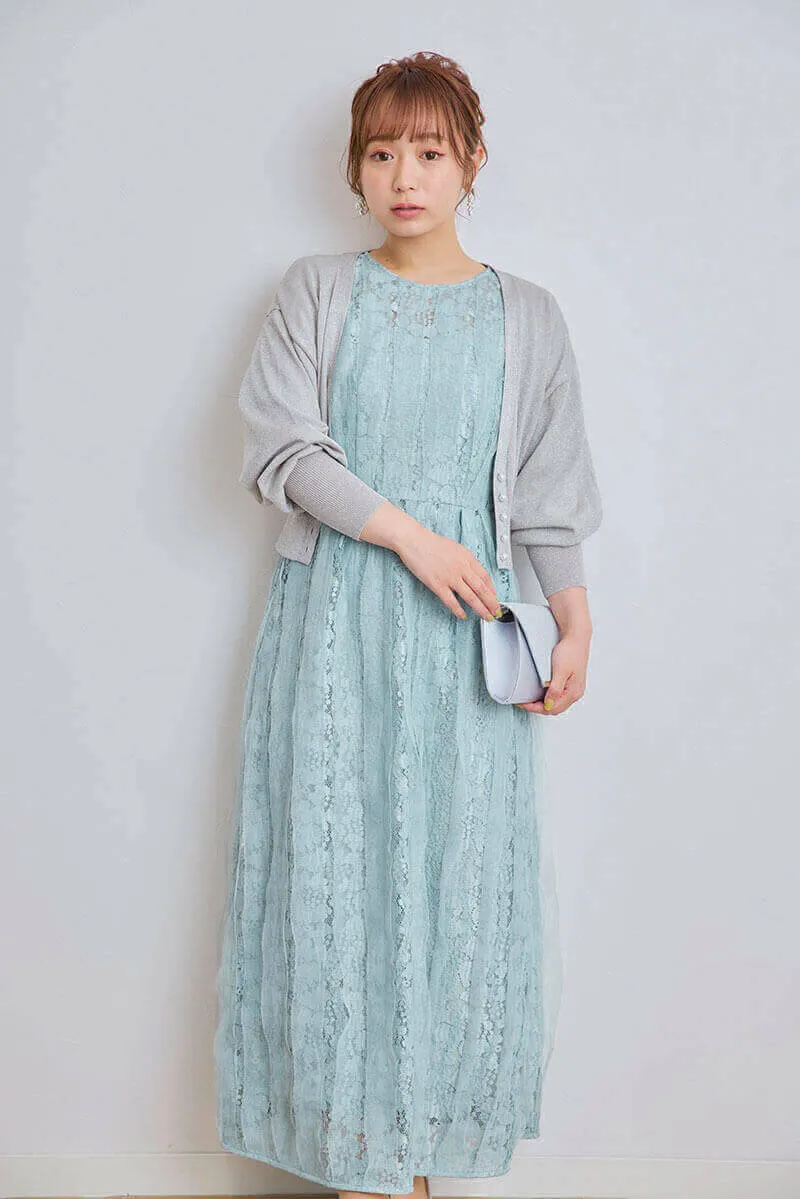 ミントのリボンチュールエプロンドレス