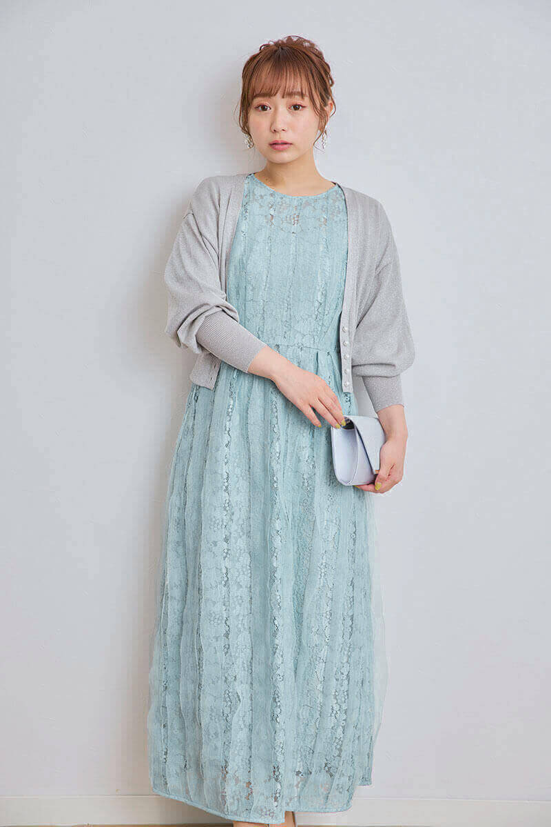 ミントのリボンチュールエプロンドレス