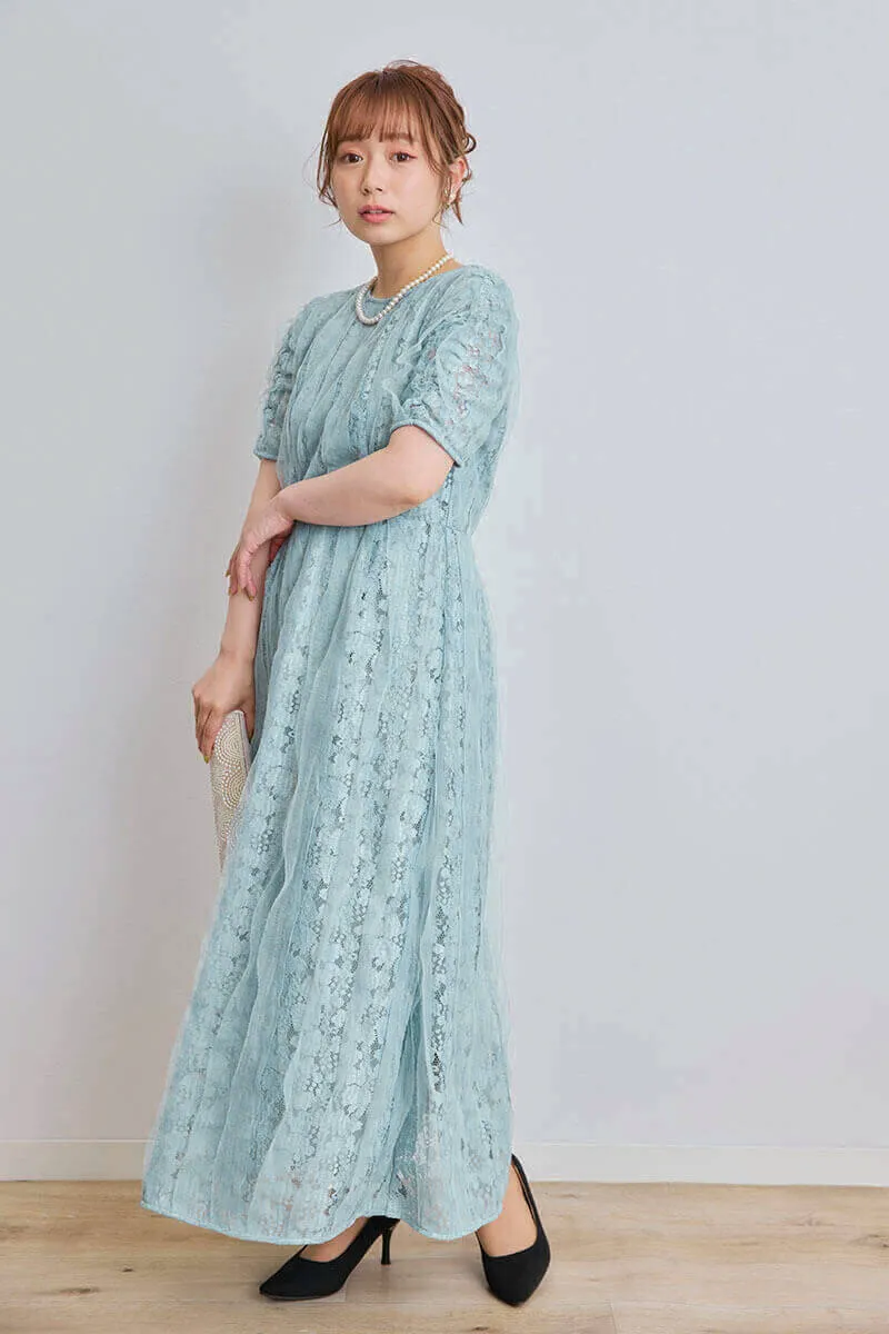 ミントのリボンチュールエプロンドレス