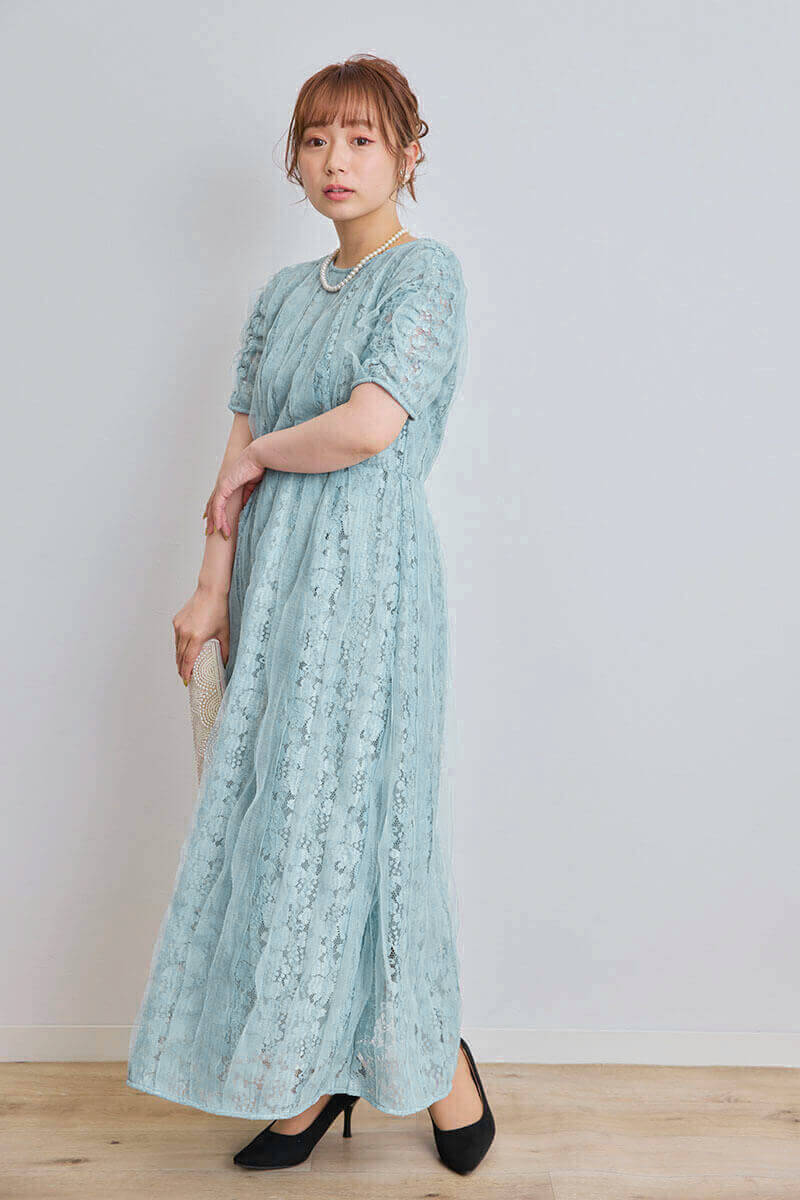 ミントのリボンチュールエプロンドレス