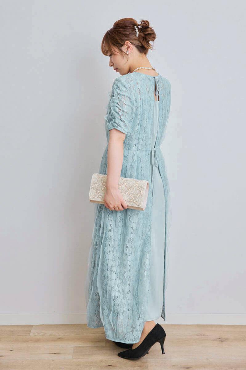 ミントのリボンチュールエプロンドレス