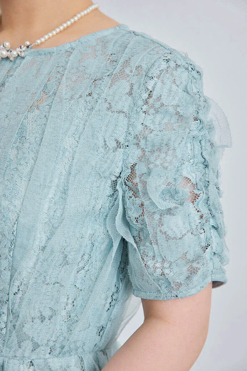 ミントのリボンチュールエプロンドレス