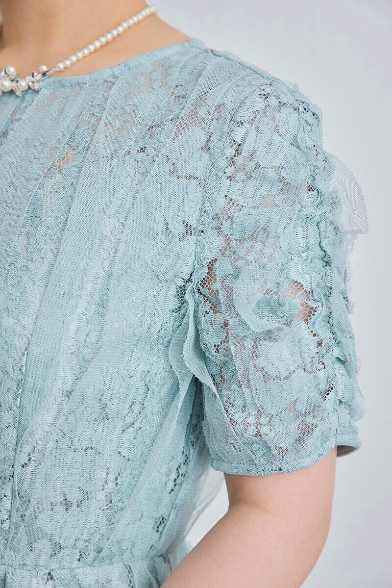 ミントのリボンチュールエプロンドレス