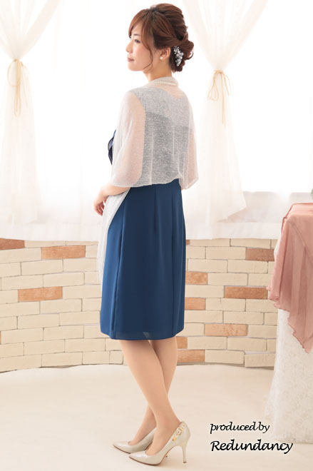 ブルーのレース切替アシンメトリーフリルドレス