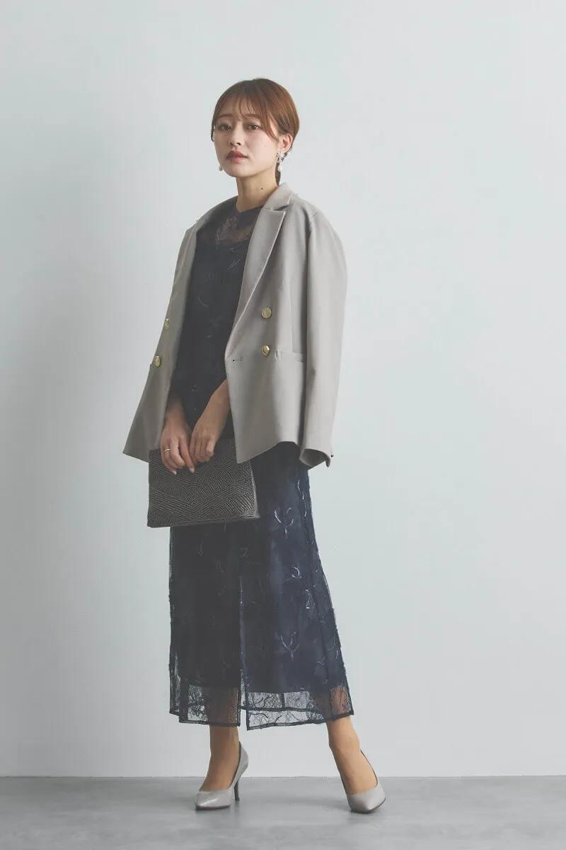 ネイビーのスパンコール刺繍Iラインドレス