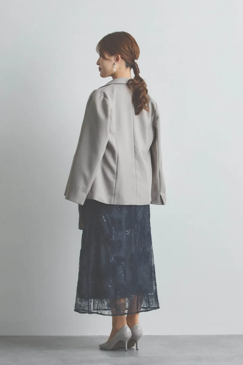 ネイビーのスパンコール刺繍Iラインドレス