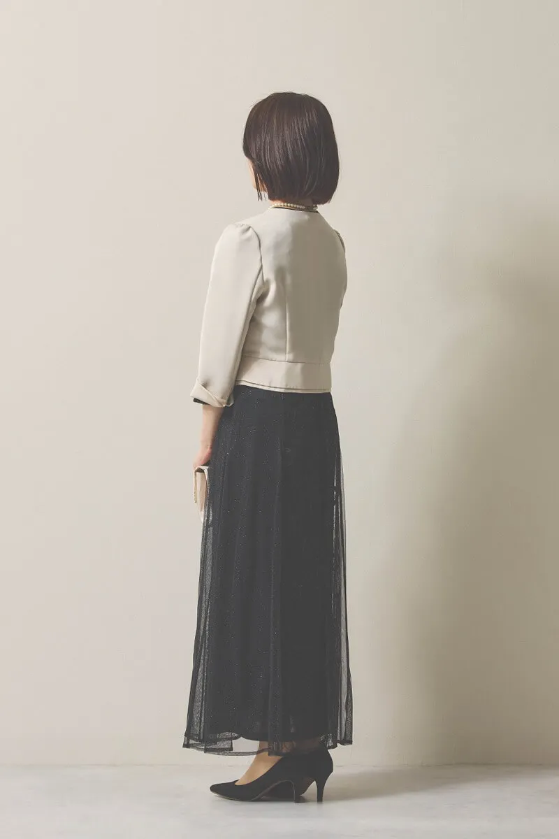 ブラックのシャイニーコードレースドレス