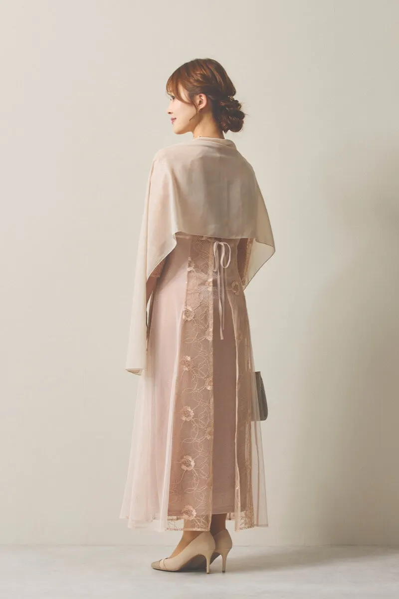 オレンジのシャイニーコードレースドレス