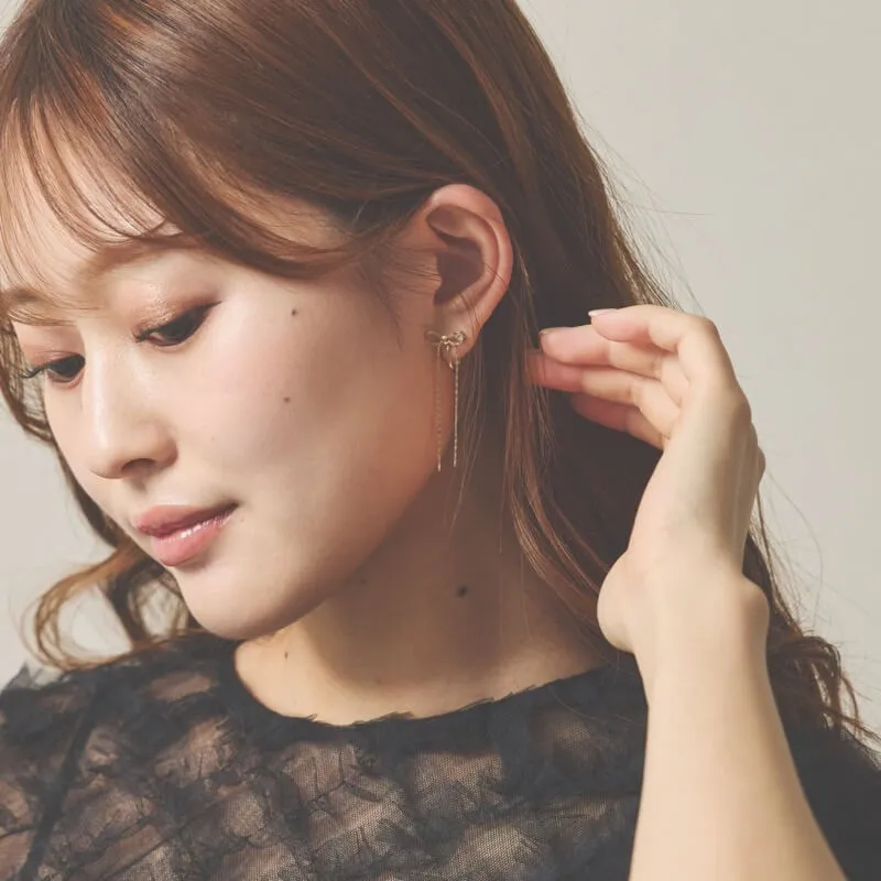 メタルチェーンのリボンイヤリング(ゴールド)