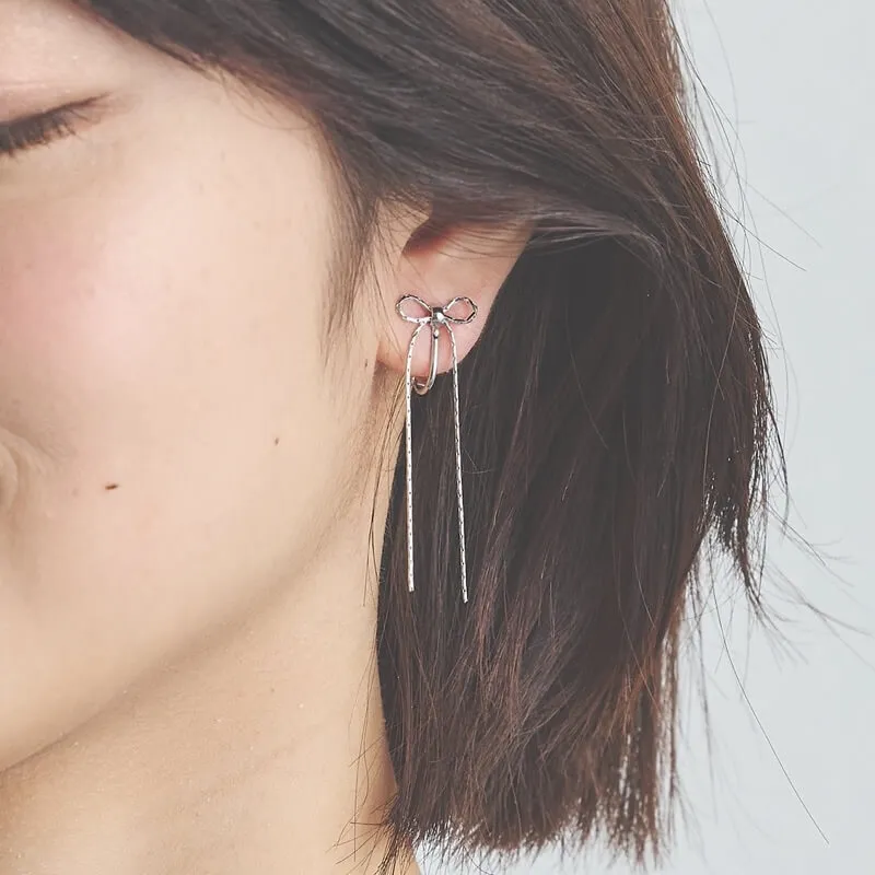 メタルチェーンのリボンイヤリング(シルバー)