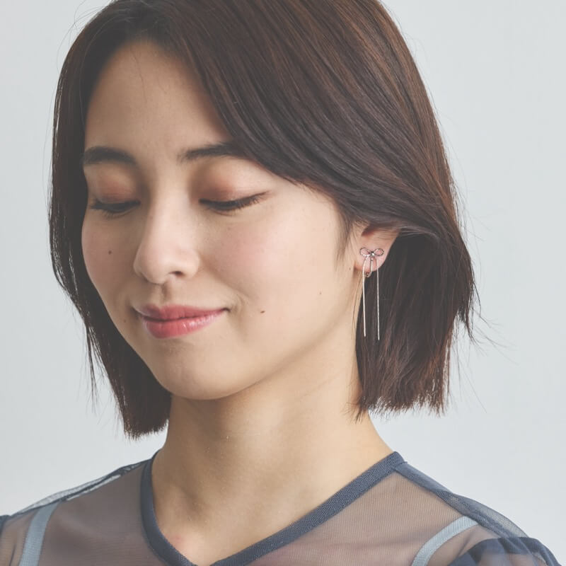 メタルチェーンのリボンイヤリング(シルバー)