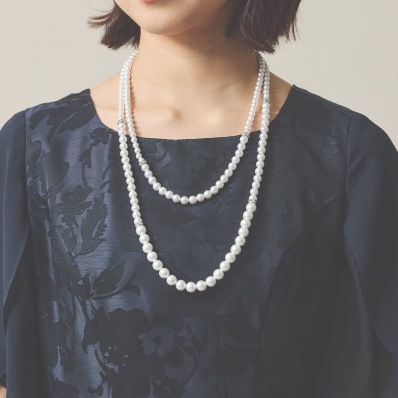 2連パールのミディアムネックレス