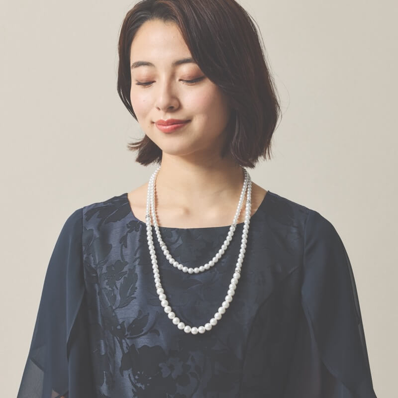 2連パールのミディアムネックレス