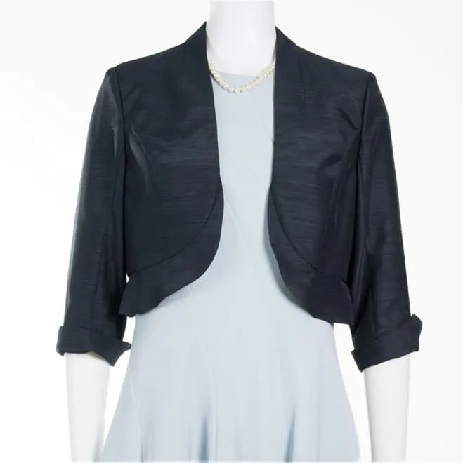 ネイビーの裾フリル七分袖ボレロ