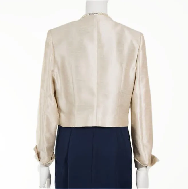 ベージュのシャンタン長袖ボレロ