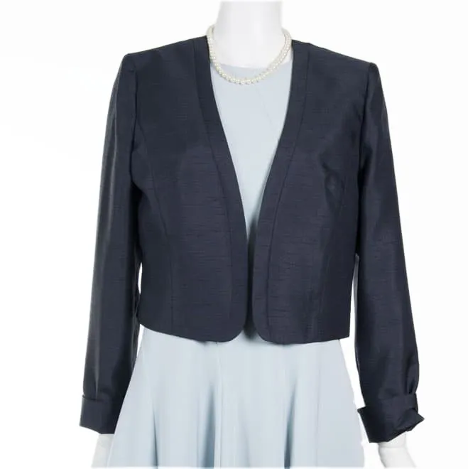 ネイビーのシャンタン長袖ボレロ