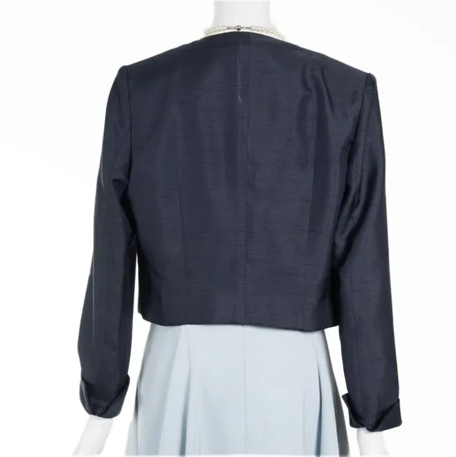 ネイビーのシャンタン長袖ボレロ