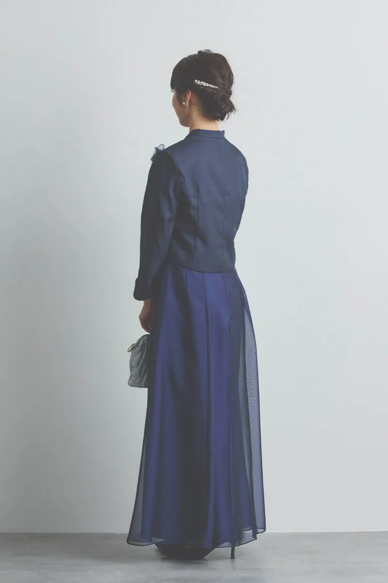 ネイビーのラメ刺繍シフォン切替ロングドレス [ 店頭販売価格 56,100円 ]