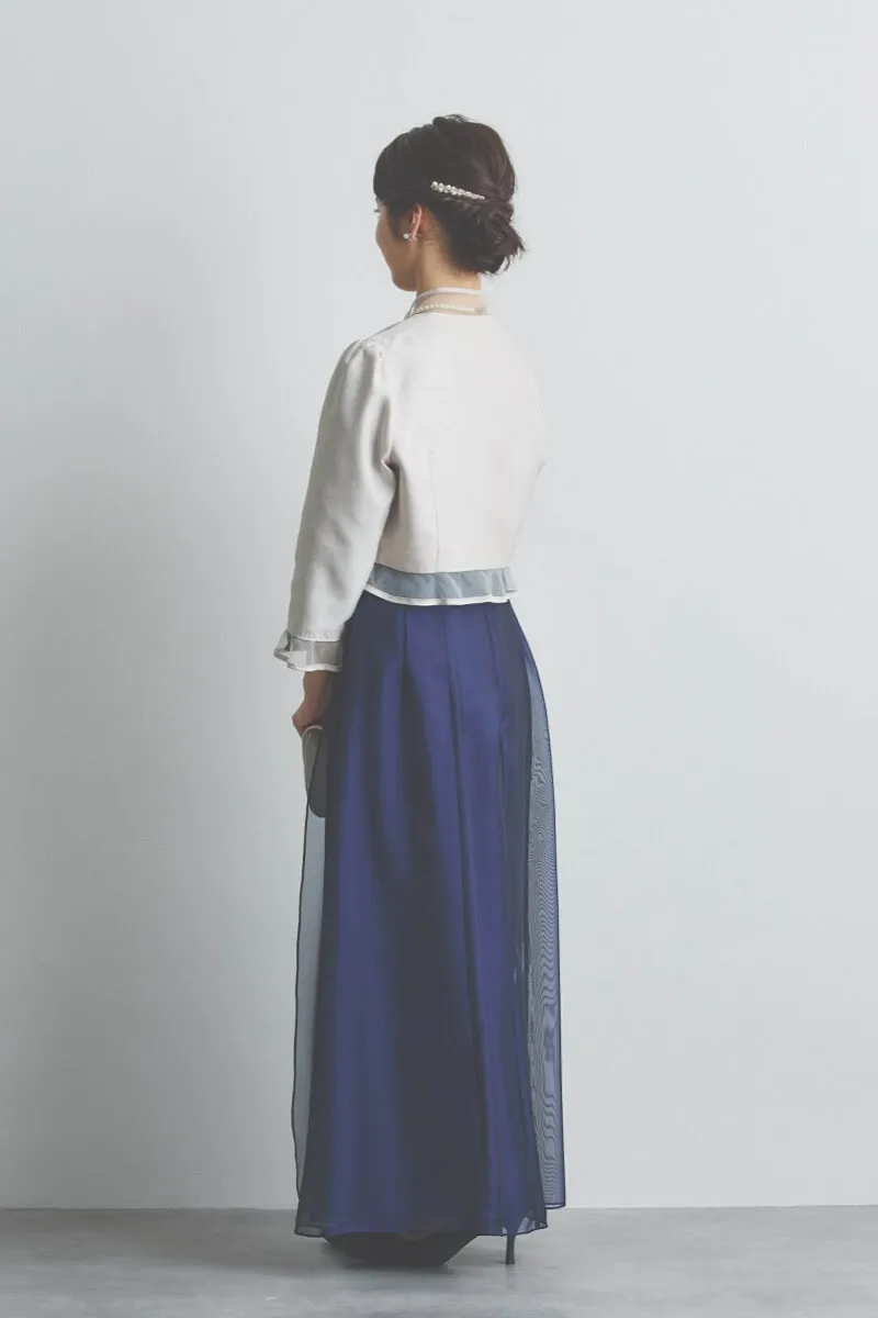 ネイビーのラメ刺繍シフォン切替ロングドレス [ 店頭販売価格 56,100円 ]