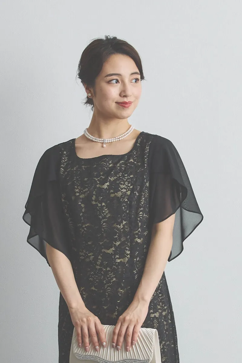 ブラックのシフォンスリーブIラインドレス [ 店頭販売価格 39,600円 ]