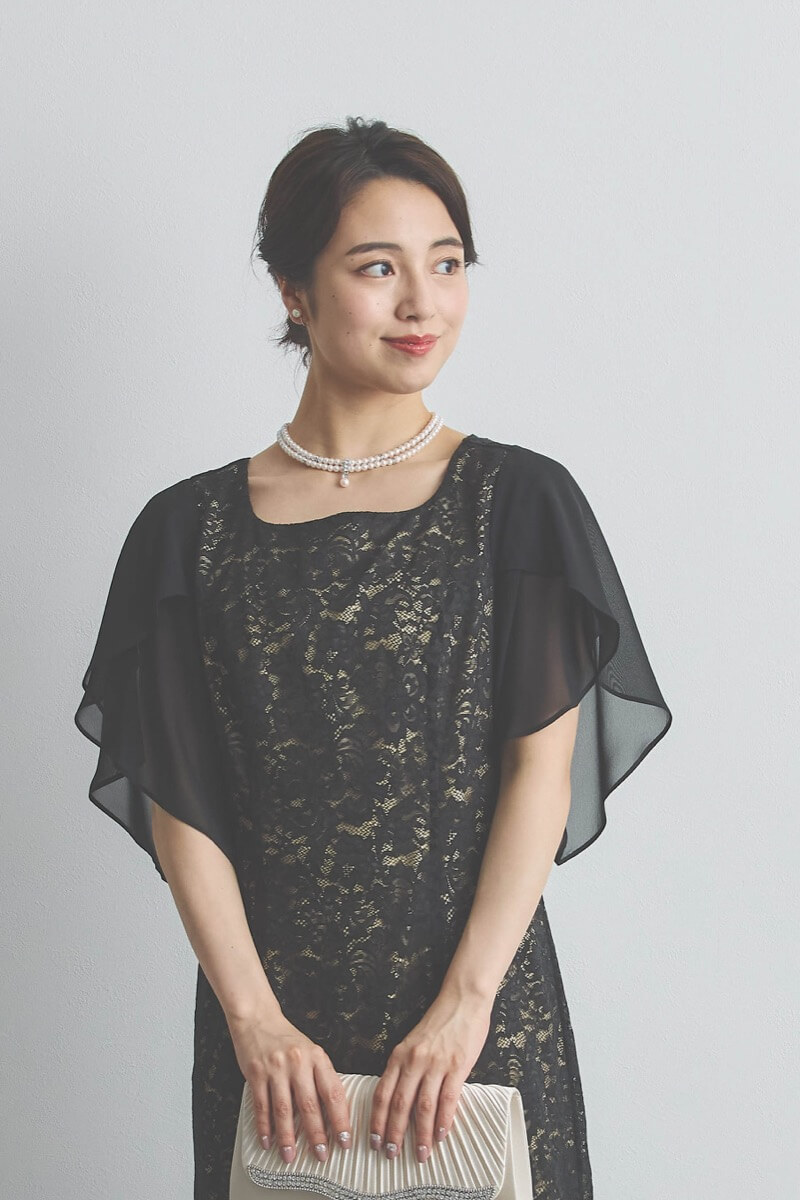 ブラックのシフォンスリーブIラインドレス [ 店頭販売価格 39,600円 ]