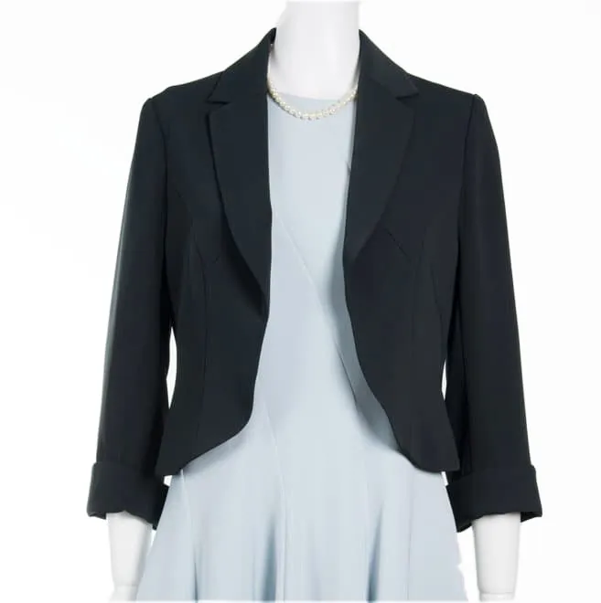 ネイビーの襟付き七分袖ボレロ