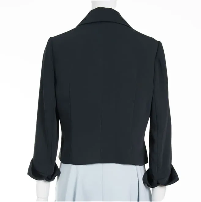 ネイビーの襟付き七分袖ボレロ