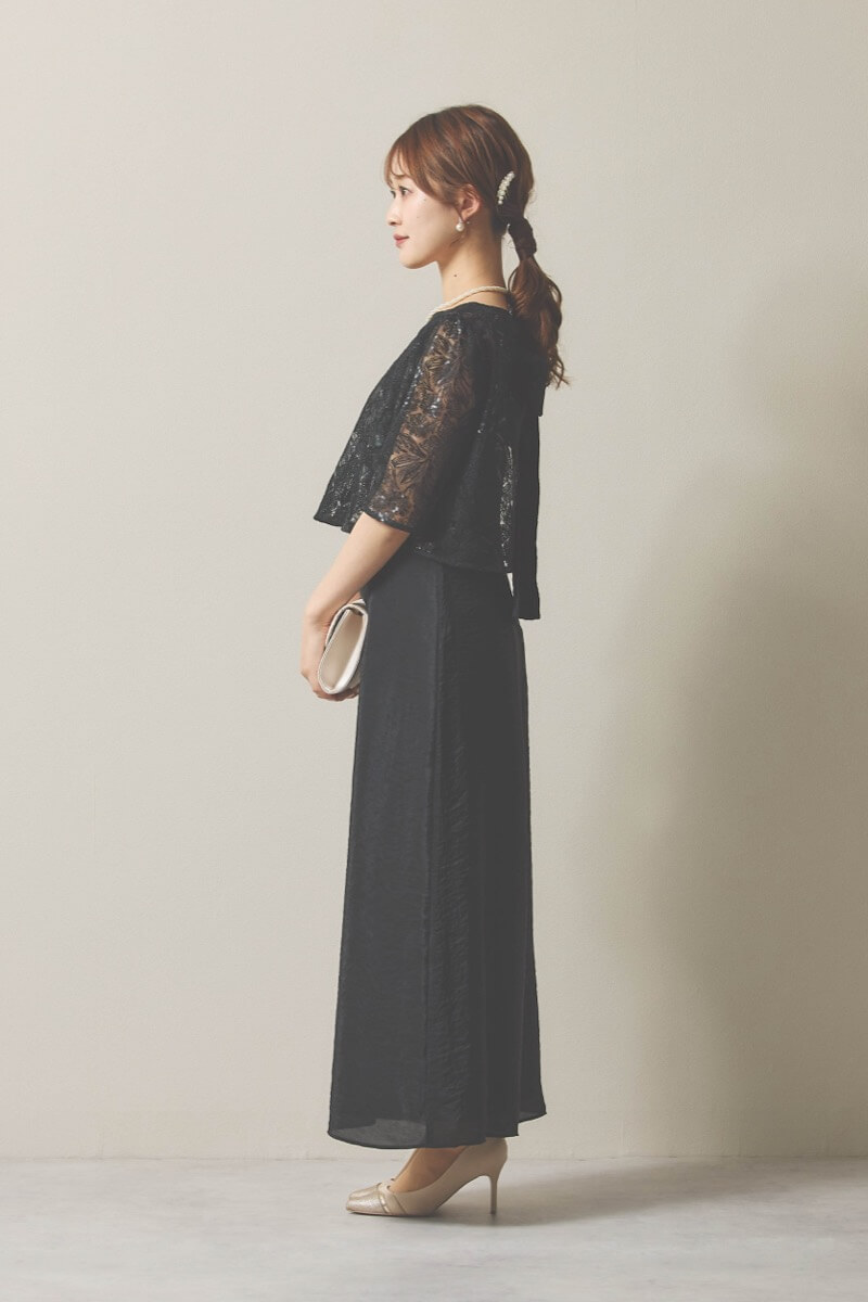 ブラックのシャイニートップスサテンドレス [ 店頭販売価格 38,500円 ]