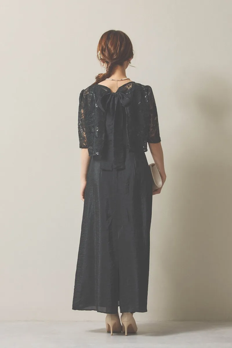 ブラックのシャイニートップスサテンドレス [ 店頭販売価格 38,500円 ]