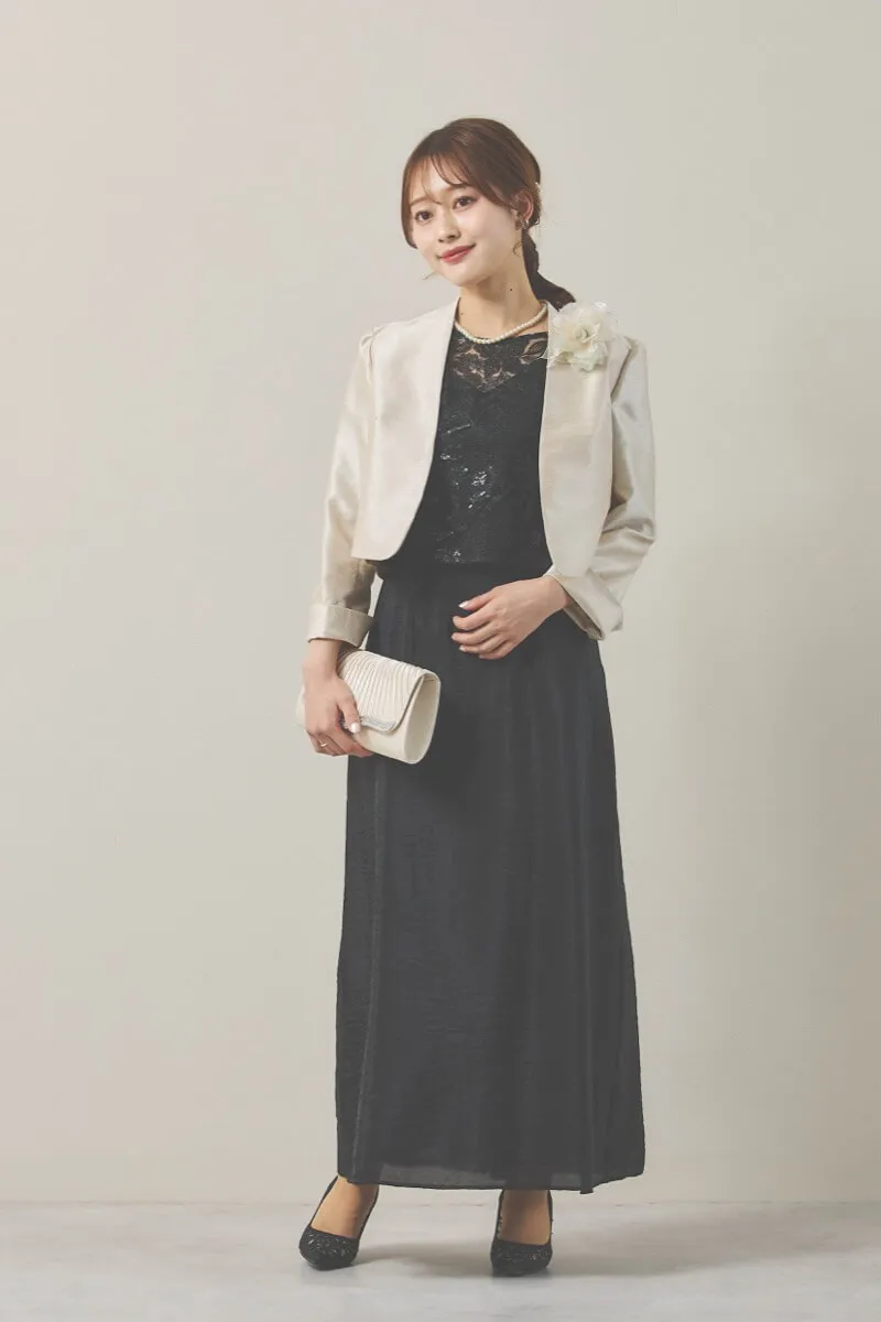 ブラックのシャイニートップスサテンドレス [ 店頭販売価格 38,500円 ]