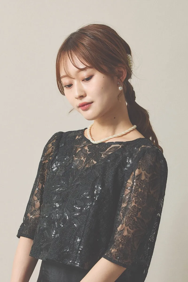 ブラックのシャイニートップスサテンドレス [ 店頭販売価格 38,500円 ]